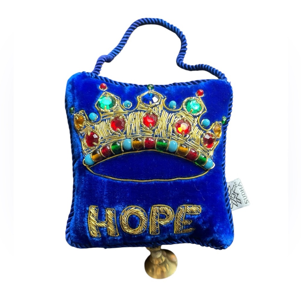 Sudha Pennathur HOPE Crown Beaded Rhinestones Embroidery Door Hanger Ornament